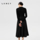 LANCY/Langzi 2024 spring and autumn new long-sleeved hollow silk skirt black mid-length spliced ​​dress for women