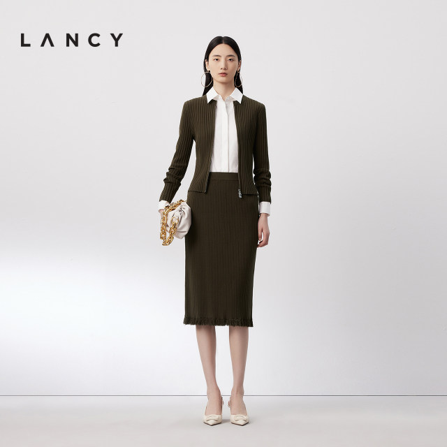 LANCY/Langzi 2024 autumn new knitted straight mid-length high-waisted skirt high-end elegant commuter skirt
