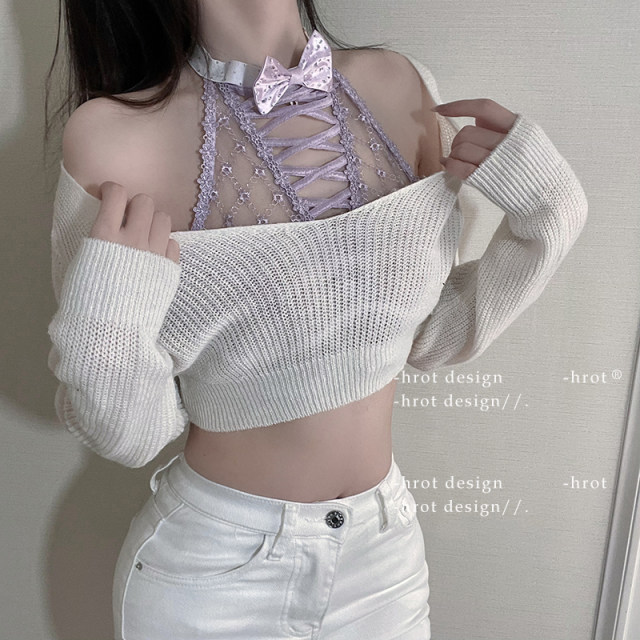 Fantasy purple rhyme* French halter neck beauty back adjustment bra pure sexy top lace gathered vest underwear