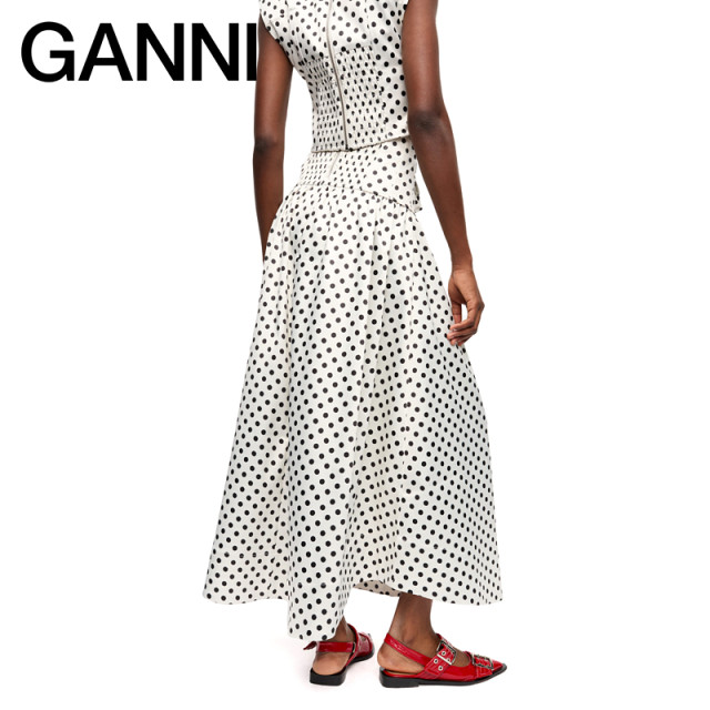 GANNI women's clothing double-layer satin drooping trumpet polka dot skirt long skirt W0641135
