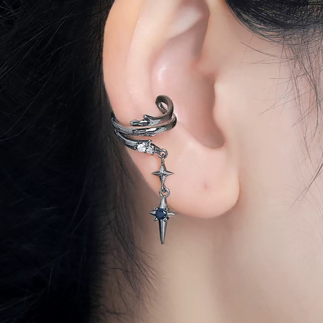 Dark Thorn Art Raw Ear Clip for Women Without Ear Holes Unique Cross Niche Design Punk Black Earrings New Style