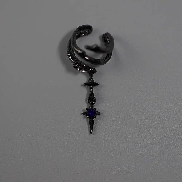 Dark Thorn Art Raw Ear Clip for Women Without Ear Holes Unique Cross Niche Design Punk Black Earrings New Style