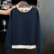 2025 spring and autumn new round neck sweatshirt for women fashion color-blocking versatile slim mother dress loose fake two-piece top
