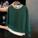 2025 spring and autumn new round neck sweatshirt for women fashion color-blocking versatile slim mother dress loose fake two-piece top