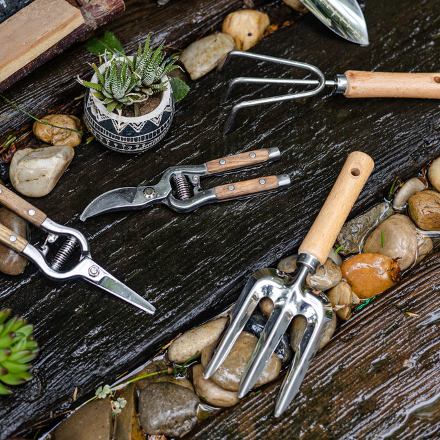 Stainless steel small shovel gardening tool three-piece set household flower shovel gardening tool for digging wild vegetables, weeding and loosening soil