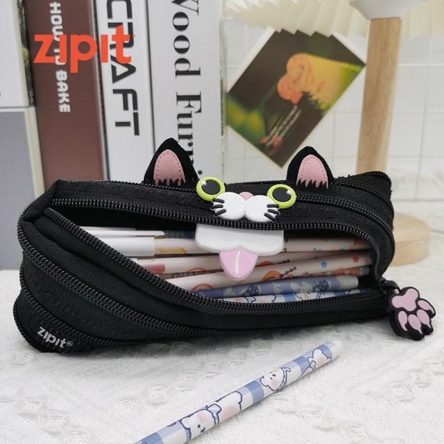 Zipit Spring New Products Cute Slite Cat Naughty Black Elf Cat Zipper Pen Bag Junior High School Student Bag Creative Gift