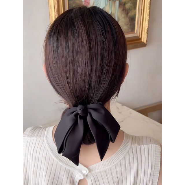 Low round head black satin bow hairpin for women summer spring clip on the back of the head ponytail clip headwear
