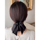 Low round head black satin bow hairpin for women summer spring clip on the back of the head ponytail clip headwear