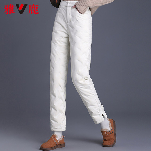 Yalu Mom Pants Winter Thickened Women's 2025 New Middle-aged and Elderly High Waist Straight Elastic Casual Warm Down Pants