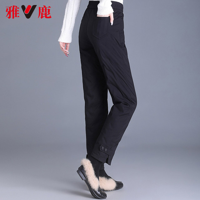 Yalu Mom Pants Winter Thickened Women's 2025 New Middle-aged and Elderly High Waist Straight Elastic Casual Warm Down Pants