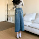 Nostalgic denim skirt for women in spring and summer 2023 new high-waisted slim A-line retro splicing hip-pack skirt