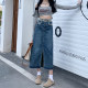 Nostalgic denim skirt for women in spring and summer 2023 new high-waisted slim A-line retro splicing hip-pack skirt