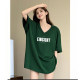 Dark green loose half-sleeved bottom shirt for women in summer mid-length butt top 2025 new pure cotton short-sleeved T-shirt