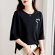 Pure cotton 7-quarter sleeve T-shirt women's summer top 2024 new loose half-sleeved fashionable black mid-sleeved base shirt