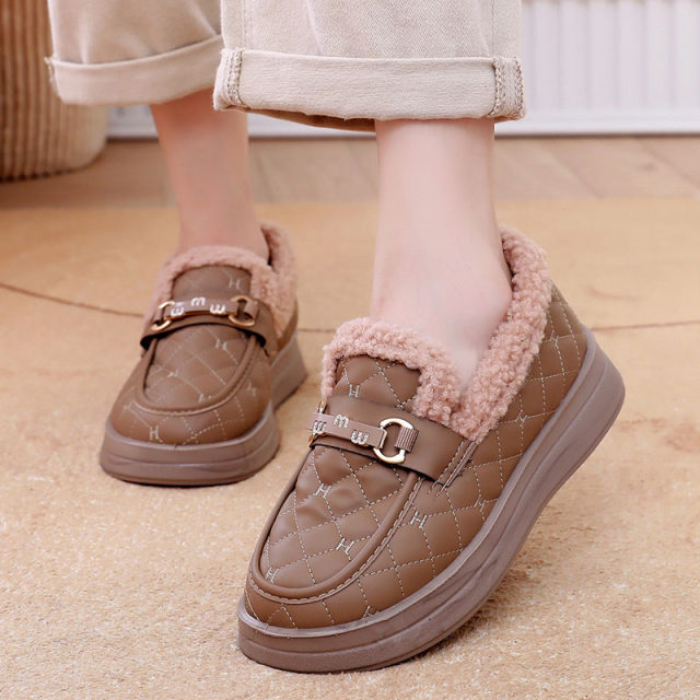 
Thick-soled loafers for women in winter plus velvet thickened warm beans shoes 2025 new fur shoes lazy shoes