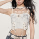 LA CRAWFISH Sweetheart Barbie Silver Paint Painted Batik Drawstring Fish Bone Bracelet Sling Vest Top