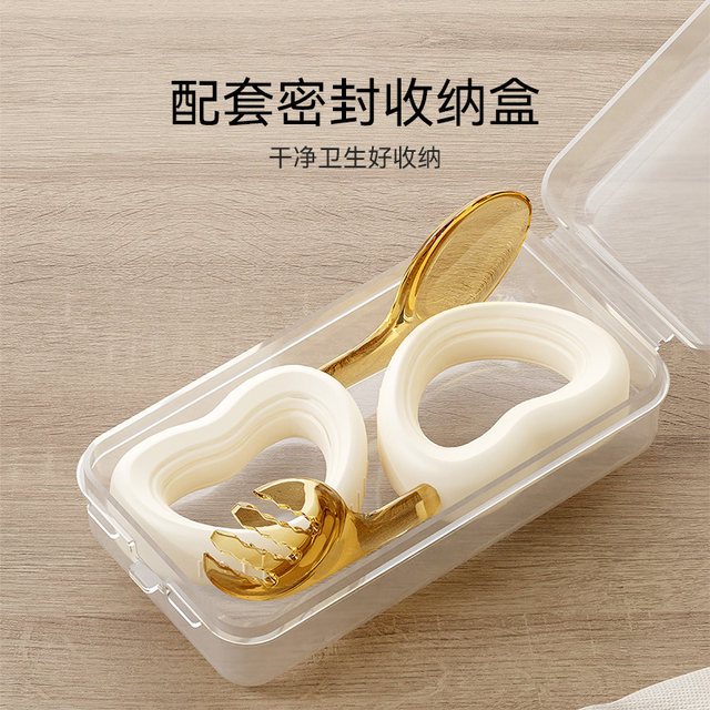Yingshi baby eats an auxiliary food spoon, one year old, learn to eat, train children's PPSU tableware elbow spoon
