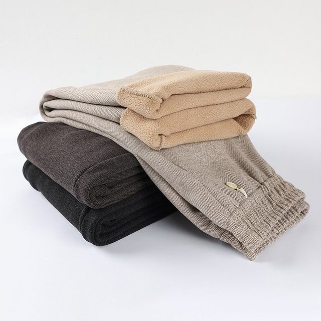 Mother's clothing autumn and winter new velvet thickened woolen pants middle-aged and elderly women's large size high-waisted straight pants black beige