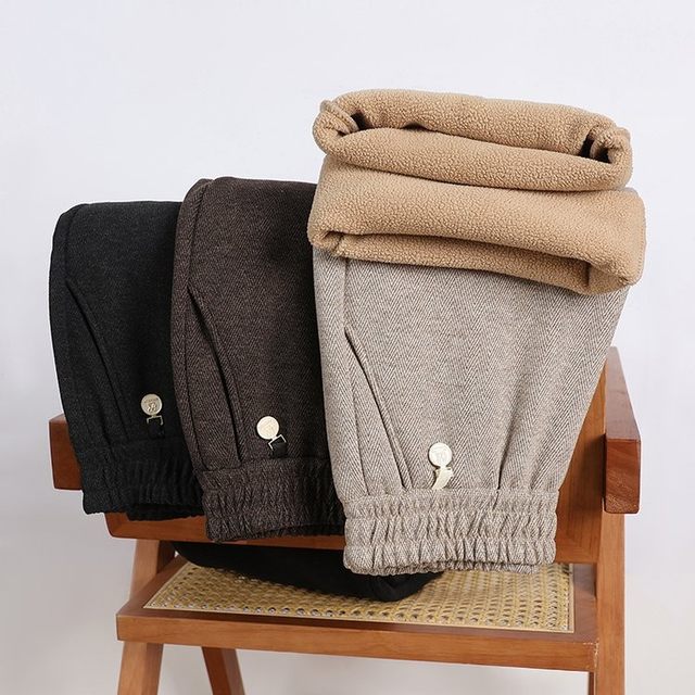 Mother's clothing autumn and winter new velvet thickened woolen pants middle-aged and elderly women's large size high-waisted straight pants black beige