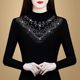 Thickened velvet bottoming shirt for women, autumn and winter style hot diamond top, mom style, belly-covering, long-sleeved, half-high collar