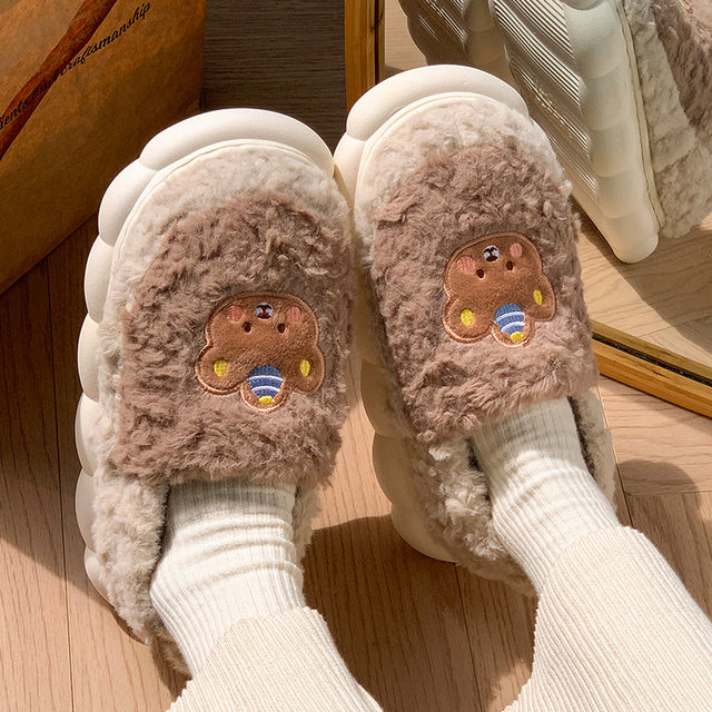 Cotton Slippers Women's Indoor 2024 Home Winter New Couple Warm Anti-Slip Wool Slippers Winter Shoes All-Inclusive