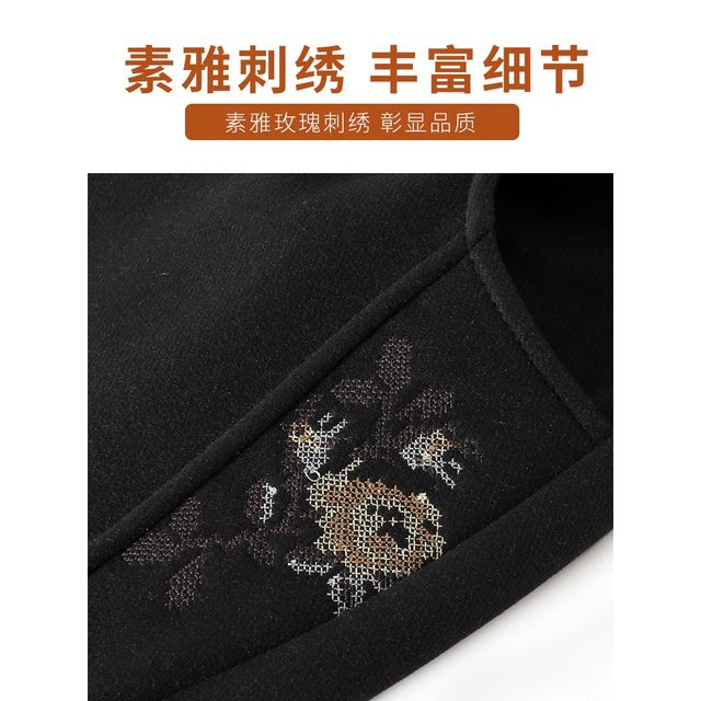 Mom's autumn and winter velvet elastic waist straight pants for middle-aged and elderly women winter thickened granny trousers casual pants black