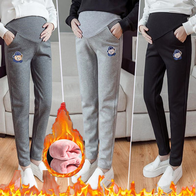 Pregnant women's pants in spring and autumn and winter wearing fashion guard leggings with pants plus thickened warmth care tidal sports trousers maternal dress