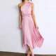 European and American temperament cocktail party slant collar one-shoulder party dress irregular sleeveless waist pleated satin long skirt for women