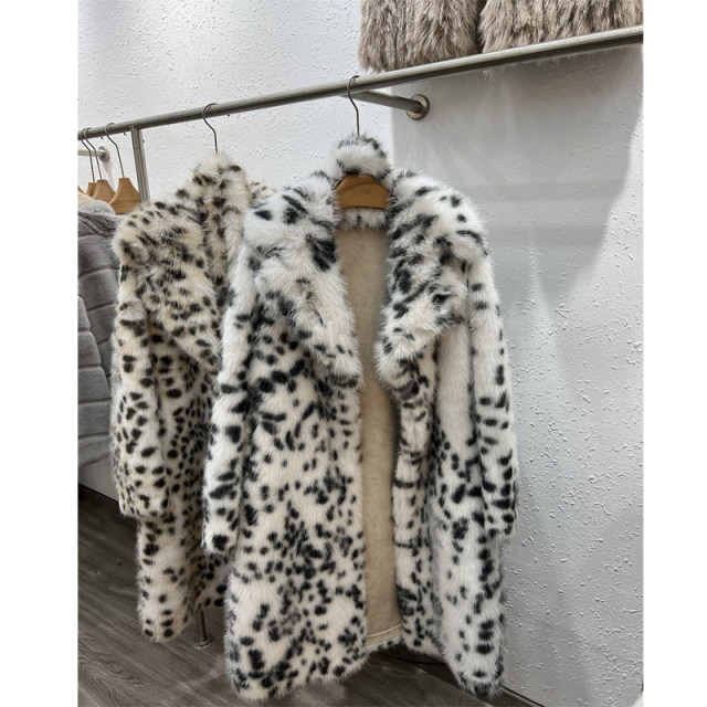 Imitation of fur grass autumn and winter leopard thickened female imitation mink velvet jacket temperament long lapel hair hair coat coat
