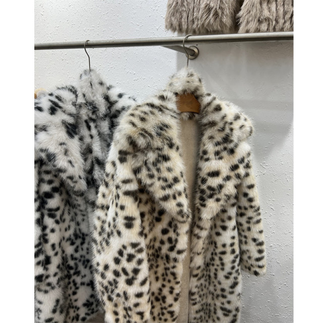 Imitation of fur grass autumn and winter leopard thickened female imitation mink velvet jacket temperament long lapel hair hair coat coat
