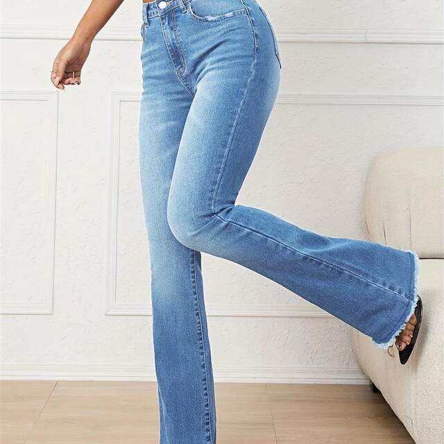 PD08280# Amazon eaby cross-border wish European and American women's clothing, stretch mid-waist micro-tender European and American jeans
