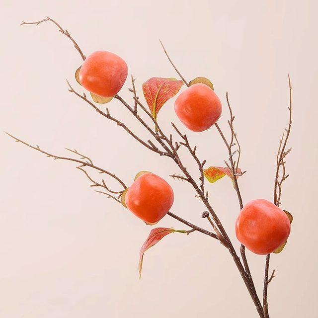 Simulated persimmon decoration ornaments persimmons Ruyi branches green plants high-end new year dried flowers bouquet living room flower arrangement
