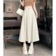 Rice white suit fabric skirt women's summer versatile leisure A -line skirt high waist slimming middle long skirt
