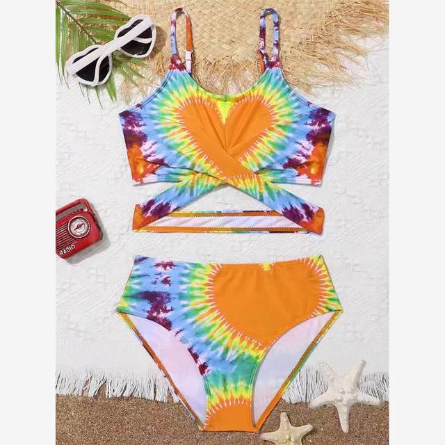 European and American foreign trade original single export swimsuit medium and large girls split triangle bikini hot spring children's cute princess outfit