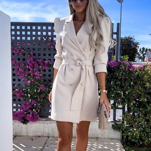 Professional commuting OL autumn new white double-breasted centre-sleeved fashionable suit dress for women DRESS
