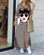 Autumn new POLO neck stylish single-breasted loose cartoon chain printed long sleeve dress long skirt DRESS

