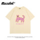 Korean style pink round neck short-sleeved T-shirt for women ins fashion brand cartoon printed half-sleeved trendy brand large-size base shirt