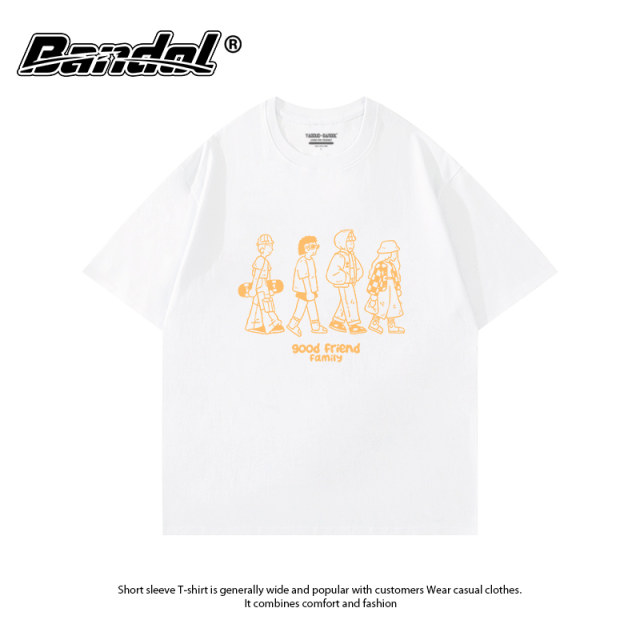 Japanese ins street style versatile trendy brand cartoon printed black round neck large size neutral style short-sleeved T-shirt for women