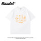 Japanese ins street style versatile trendy brand cartoon printed black round neck large size neutral style short-sleeved T-shirt for women