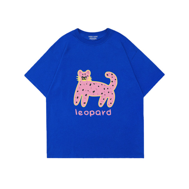 Korean style pink round neck short-sleeved T-shirt for women ins fashion brand cartoon printed half-sleeved trendy brand large-size base shirt