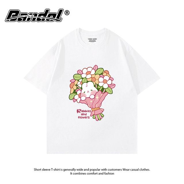 The new Korean version of the cute style cartoon printing polished short -sleeved T -shirt female early autumn chIC girl versatile round collar base
