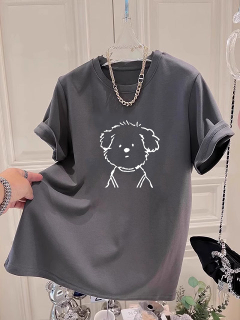 Harajuku Wind Belief Cartoon Student Mid -length Half -Half -Half -Half Top Girls Summer INS Ring Niche Pink Bottom Shirt
