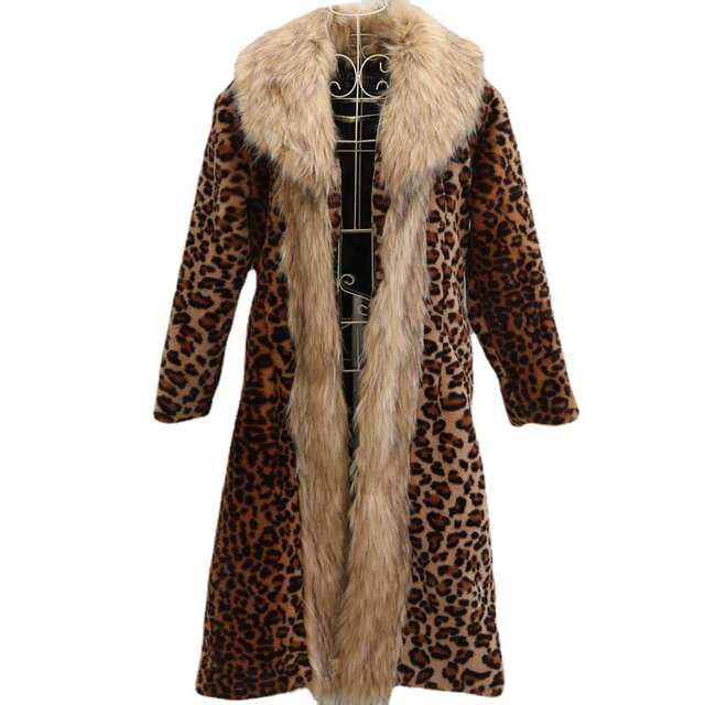 Women's leopard coat long mink coat fox fox wool big hair collar winter heating trench coat loose large size fur
