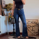Tall large size micro-flare jeans for women 2025 spring and autumn clothing elastic high waist fat MM bell-bottom pants 200 Jin [Jin equals 0.5 kg]