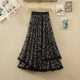 Retro national wind floral skirt female spring and summer new high -waisted large stitching irregular mid -length A -line skirt
