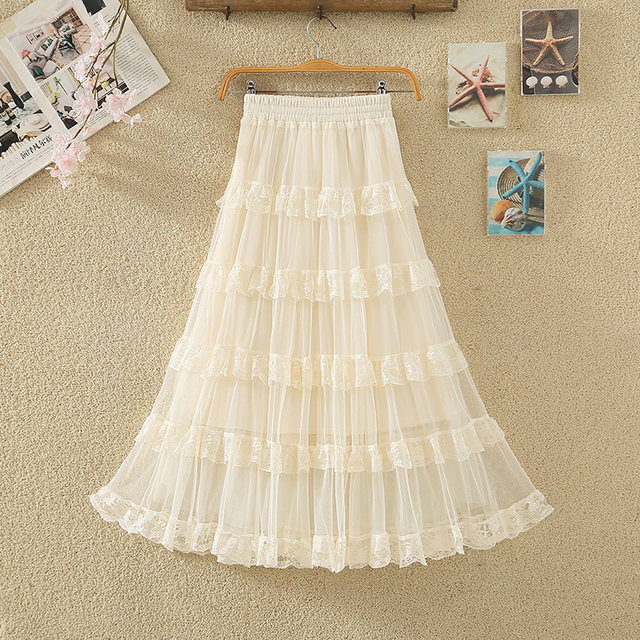 Sweet lace skirt for women in autumn and winter new multi-layer cake skirt for women with fluffy skirt spliced ​​mesh a-line skirt for gauze skirt