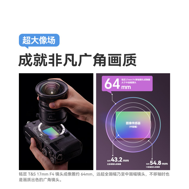 Mingjiang 17mm F4 full-frame ultra-wide-angle tilt-shift lens for landscape architecture suitable for Sony E-mount Fuji GFX