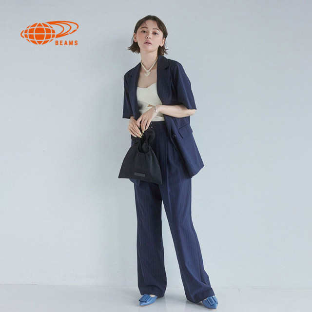 RAY BEAMS Women's Short Sleeve Suit Jacket 2024 Autumn New Simple Commuter Striped Suit Jacket