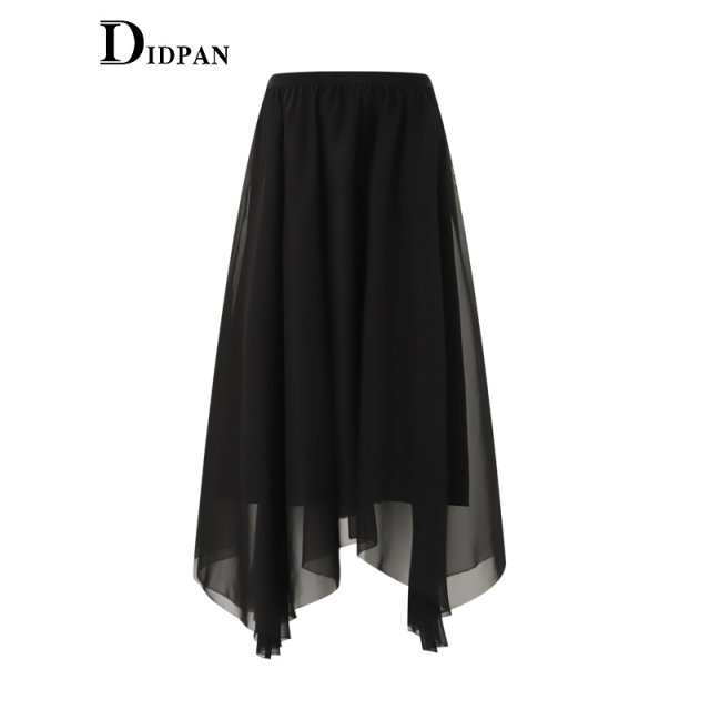 IDPAN women's summer new commuting irregular geometric skirt anti-exposure medium length A-line black skirt for women