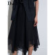 IDPAN women's summer new commuting irregular geometric skirt anti-exposure medium length A-line black skirt for women